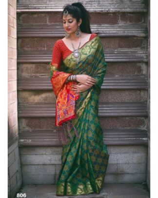 Green Banarasi Soft Handloom Weaving Patola saree