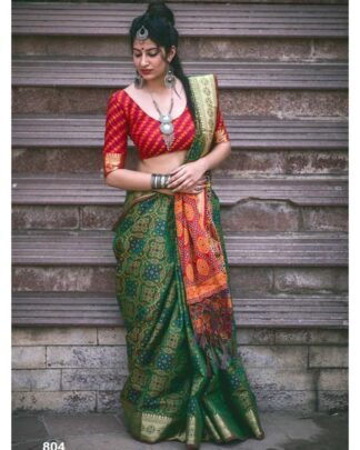 Green Banarasi Soft Handloom Weaving Patola saree