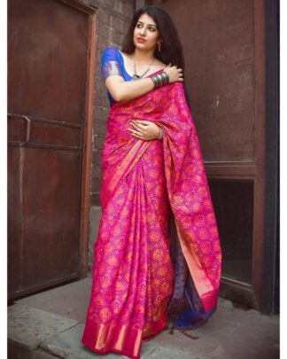 Magenta Banarasi Soft Handloom Weaving Patola saree