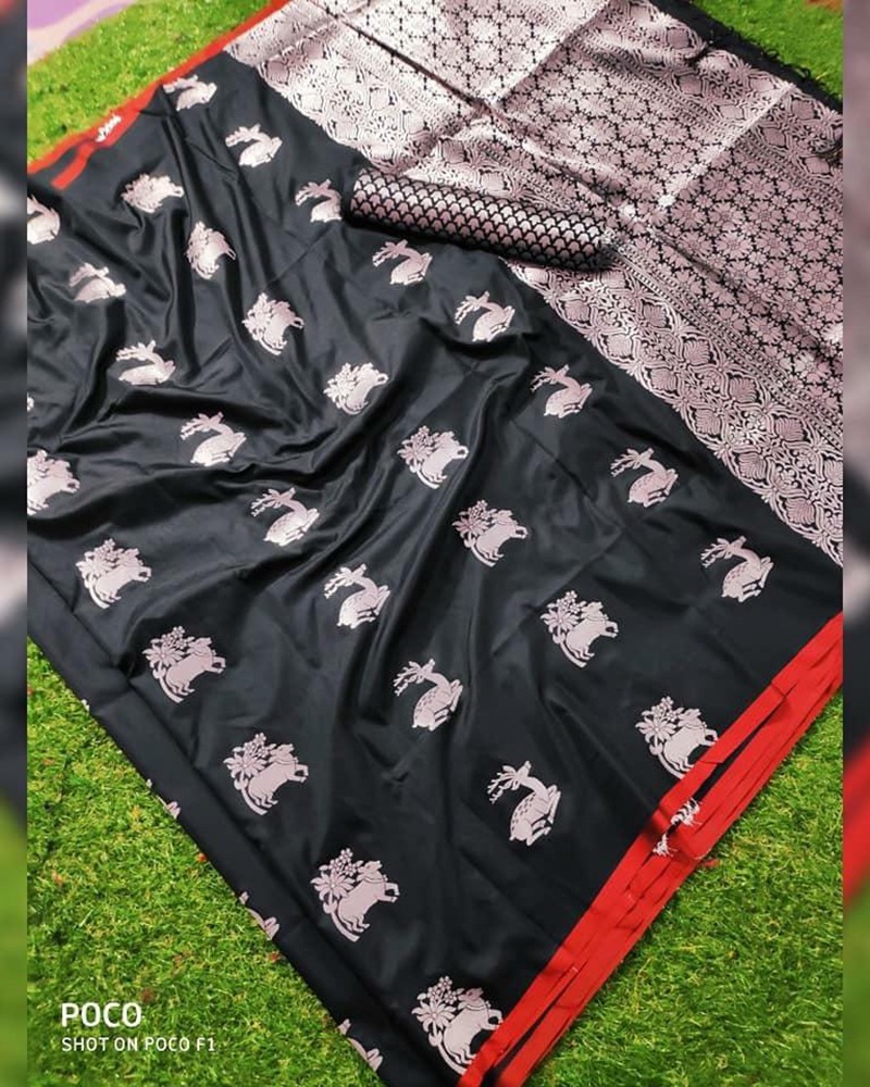 Black Banarasi Soft Handloom Weaving Silk saree