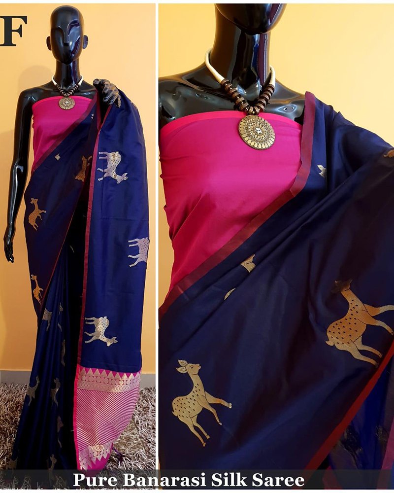 Blue Banarasi Soft Handloom Weaving Silk saree