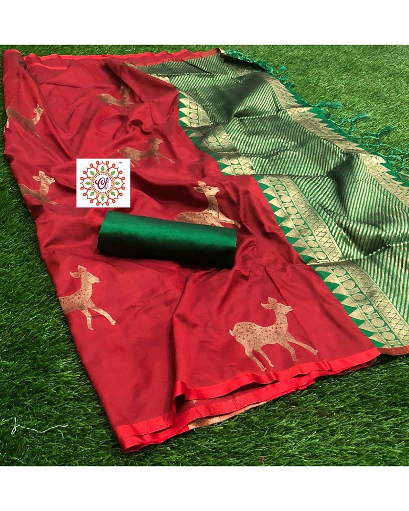 Red Banarasi Soft Handloom Weaving Silk saree