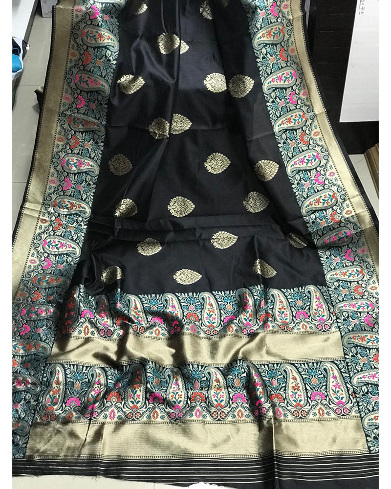 Rich Meenakari Pallu Black Silk Saree