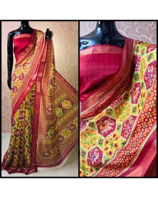 Multicolor Linen Digital Ponchampally Ikkat Printed saree
