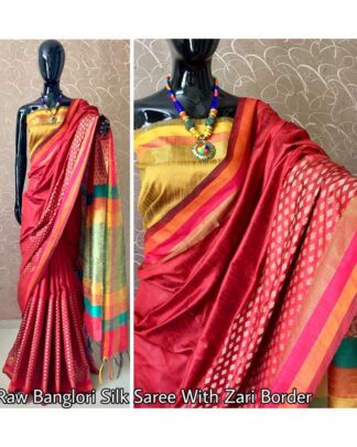 Red Raw Banglori Silk saree