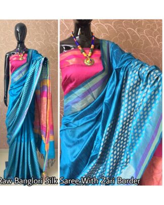 Sky Blue Raw Banglori Silk saree