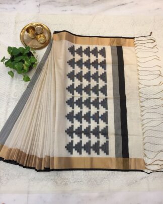 Beige Raw Khadi Silk saree