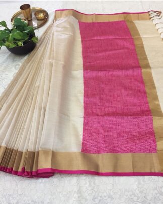 Beige Raw Khadi Silk saree