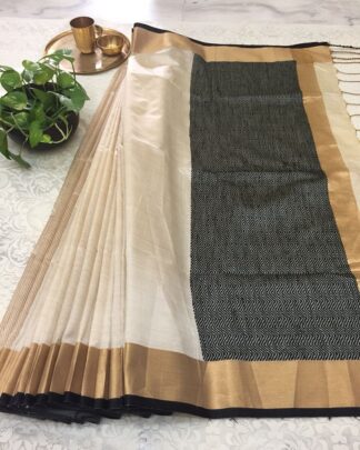 Beige Raw Khadi Silk saree