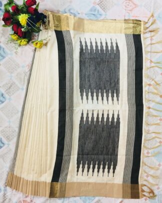 Beige And Black Raw Khadi Silk saree