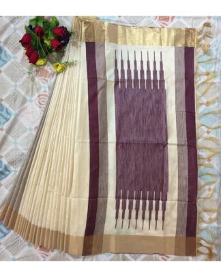 Beige And Brown Raw Khadi Silk saree