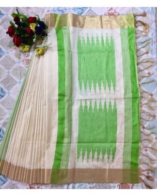 Beige And Light Green Raw Khadi Silk saree