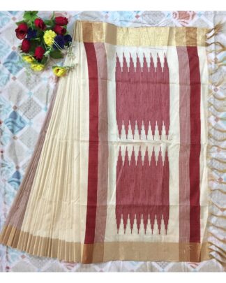 Beige And Maroon Raw Khadi Silk saree