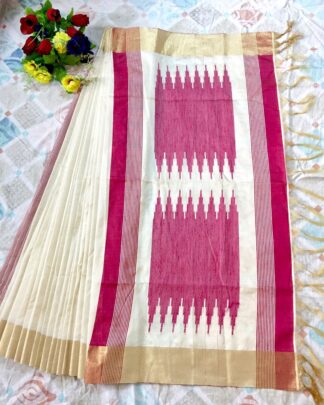 Beige And Pink Raw Khadi Silk saree