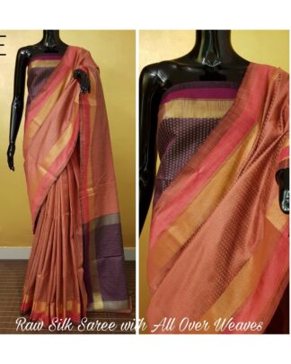 Peach Raw Banglori Silk saree