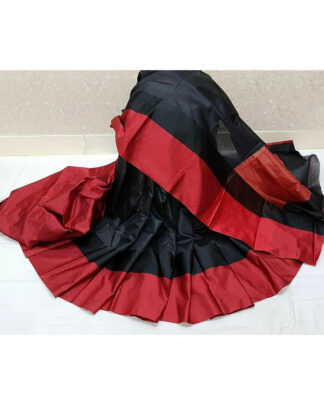 Black And Red Satin Wooven Border Saree