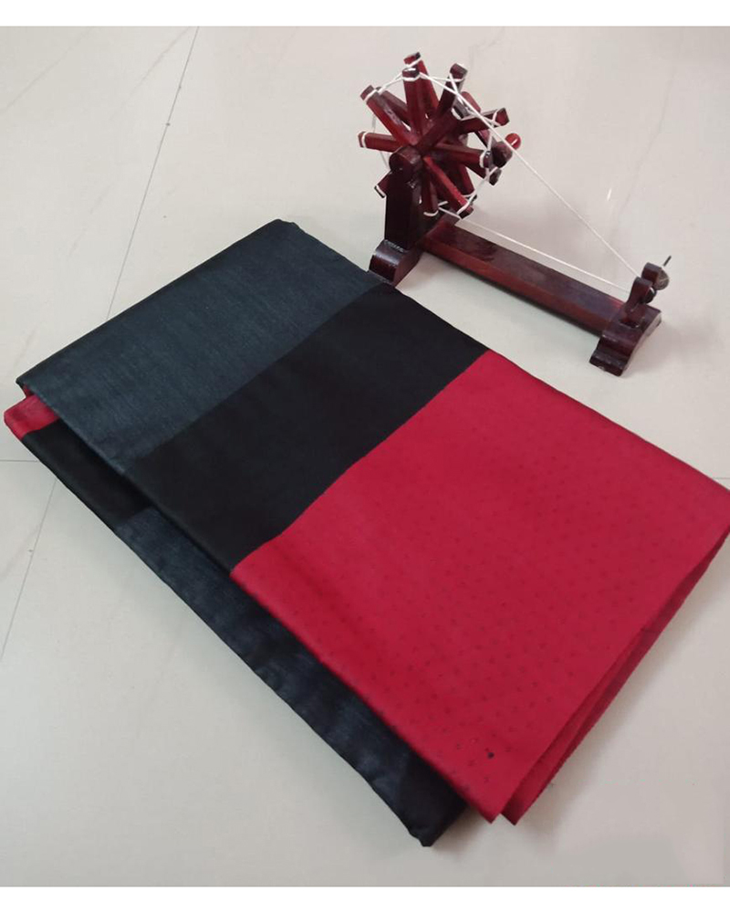 Black And Red Satin Wooven Border Saree - Image 2