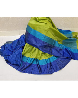 Light Green And Blue Dhupion Silk Saree