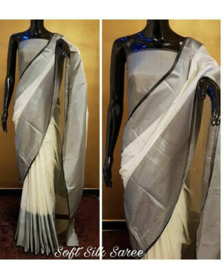 Dhupion Silk White And Gray Saree