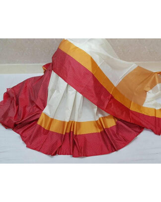 White And Red Dhupion Silk Saree