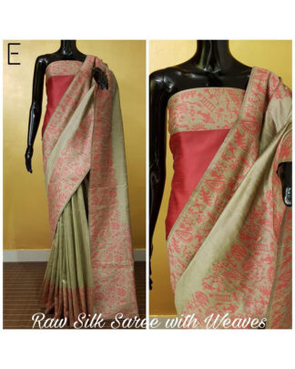 Beige Kalamkari Wooven Pallu Silk Saree