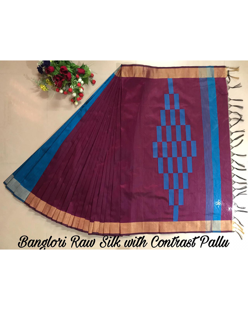 Purple Banglori Raw Silk saree