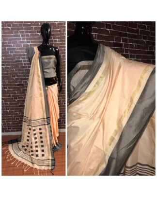 Peach Khadi Cotton saree