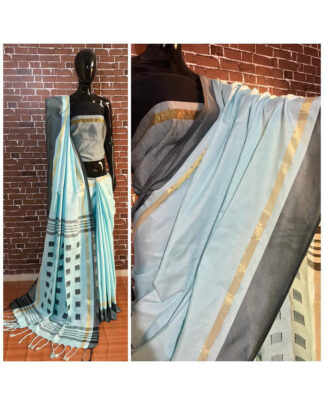 Sky Blue Khadi Cotton saree