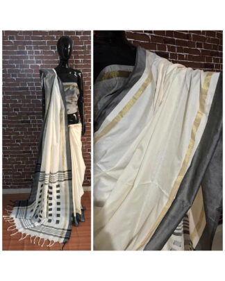 White Khadi Cotton saree