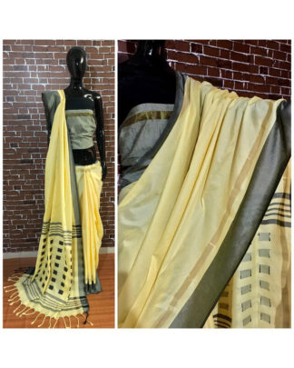 Yellow Khadi Cotton saree
