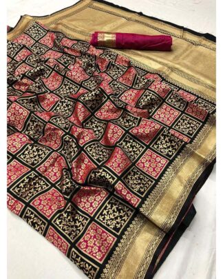 Pink And Black Banarasi Handloom Weaving Silk saree
