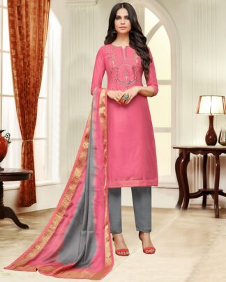 Masline Silk Semi Stitched Dress Material In Pink