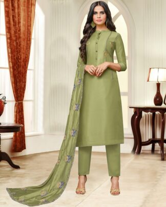 Masline Silk Semi Stitched Dress Material In Green