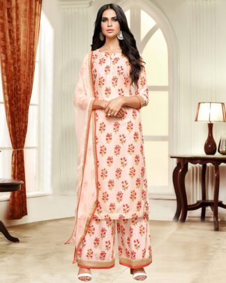 Masline Silk Semi Stitched Dress Material In Light Pink