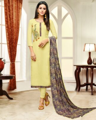 Masline Silk Semi Stitched Chudidar Dress Material In Yellow