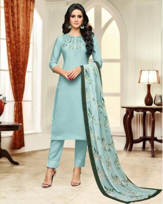 Masline Silk Semi Stitched Dress Material In Sea Blue