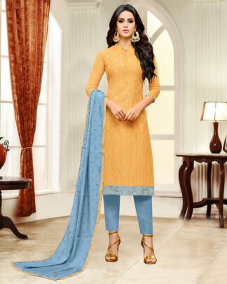 Masline Silk Semi Stitched Dress Material In Yellow