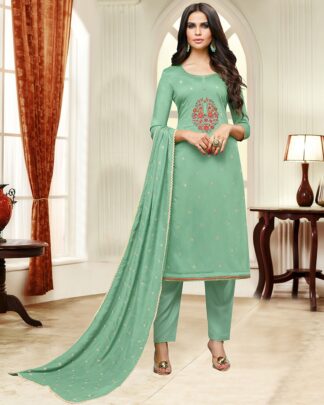 Masline Silk Semi Stitched Dress Material In Light Green