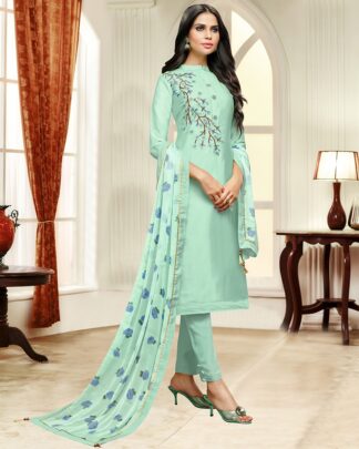 Masline Silk Semi Stitched Dress Material In Light Green