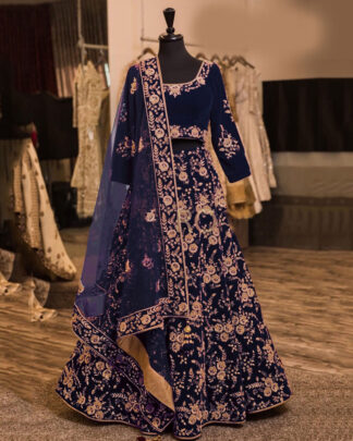 Attractive Tafeta Silk Navy Designer Embroidery, Mirror Work Lehenga Choli