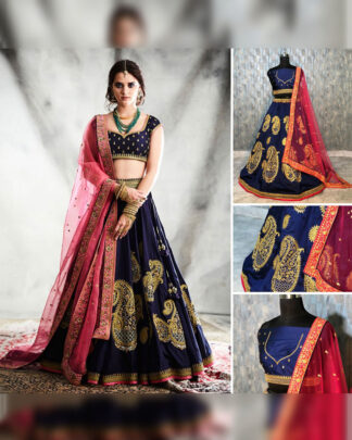 Honourable Heavy Tafeta Silk Navy Designer Printed Lehenga Choli