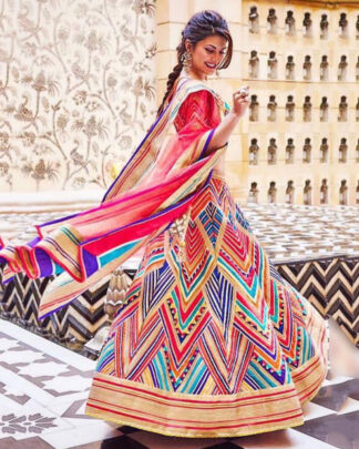 Voguish Banglori Sartin Silk Multicolor Designer Printed Lehenga Choli