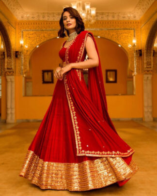 Delightsome Georgette Silk Red Designer Embroidery Lehenga Choli