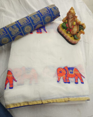 Heavy Chanderi White Hathi Pattern Saree