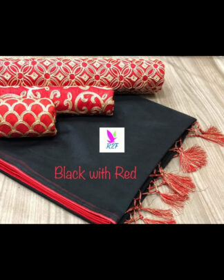 Chanderi Cotton Black Saree (With 3 Blouse Pieces)