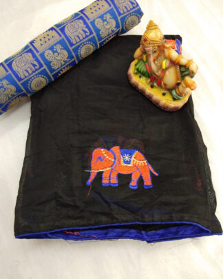 Hathi Pattern Heavy Chanderi Black Saree