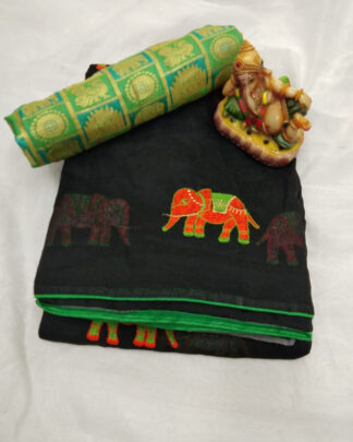 Heavy Chanderi Black Hathi Pattern Saree