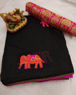Heavy Chanderi Hathi Pattern Black Saree