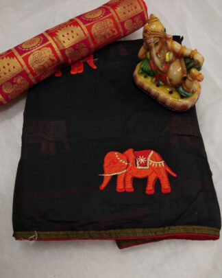 Hathi Pattern Heavy Chanderi Black Saree