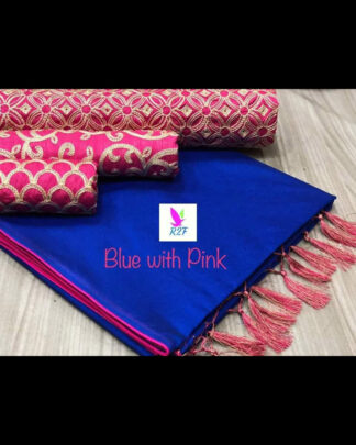 Chanderi Cotton Blue Saree (With 3 Blouse Pieces)